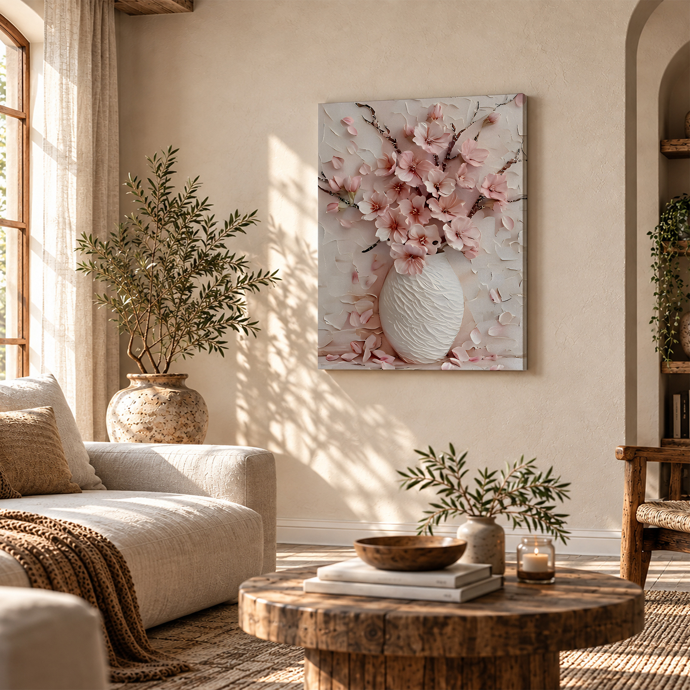Pink Cherry Blossom Framed Canvas Wall Art - Ready to Hang - Image 4