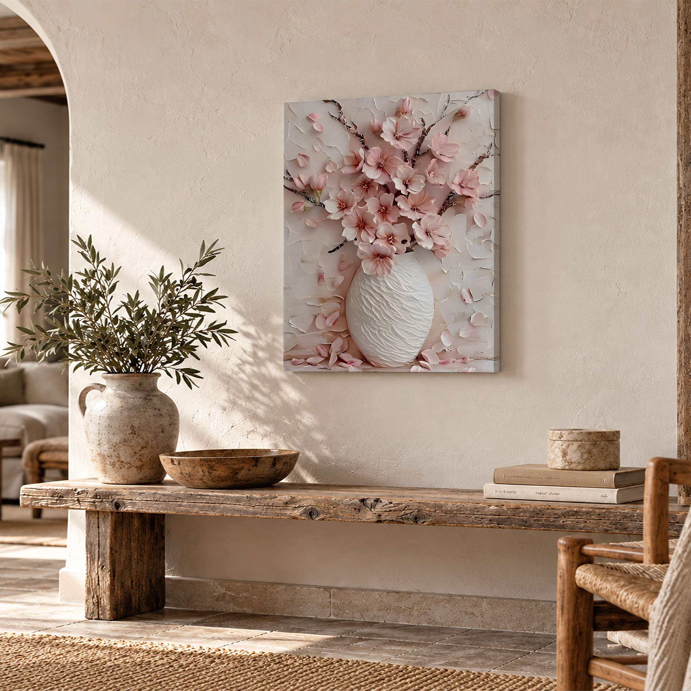 Pink Cherry Blossom Framed Canvas Wall Art - Ready to Hang - Image 2