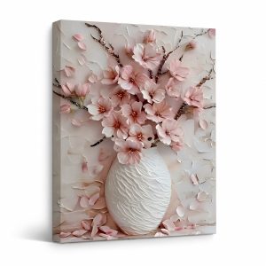 Pink Cherry Blossom Framed Canvas Wall Art - Ready to Hang