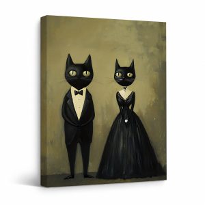 Black Cat Formal Wear Couple Framed Canvas Wall Art