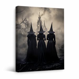 Dark Witch Castle Framed Canvas Wall Art - Moody Gothic Home Decor