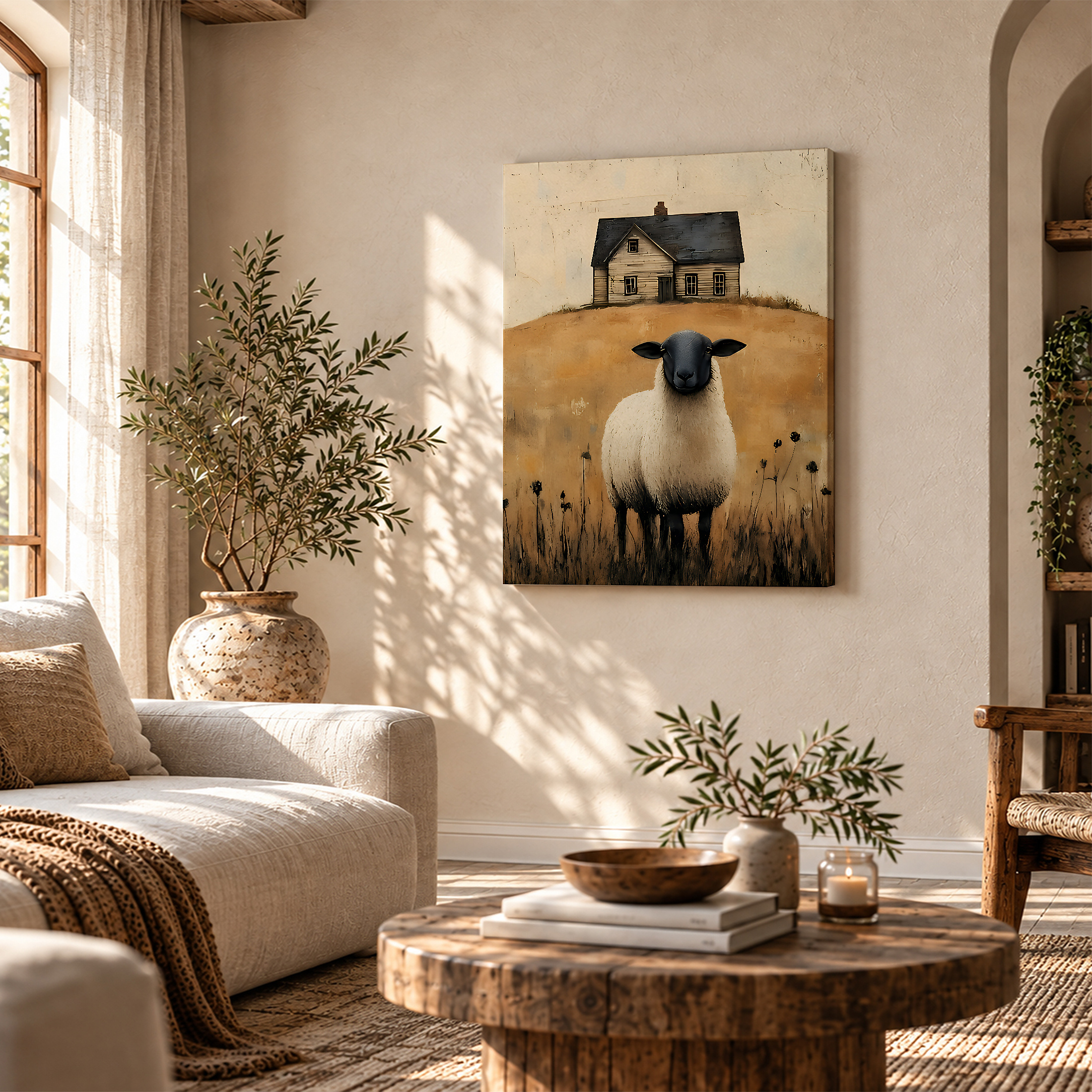 Sheep & Farmhouse Pastoral Framed Canvas Wall Art | Vintage Rustic Home Decor - Image 4