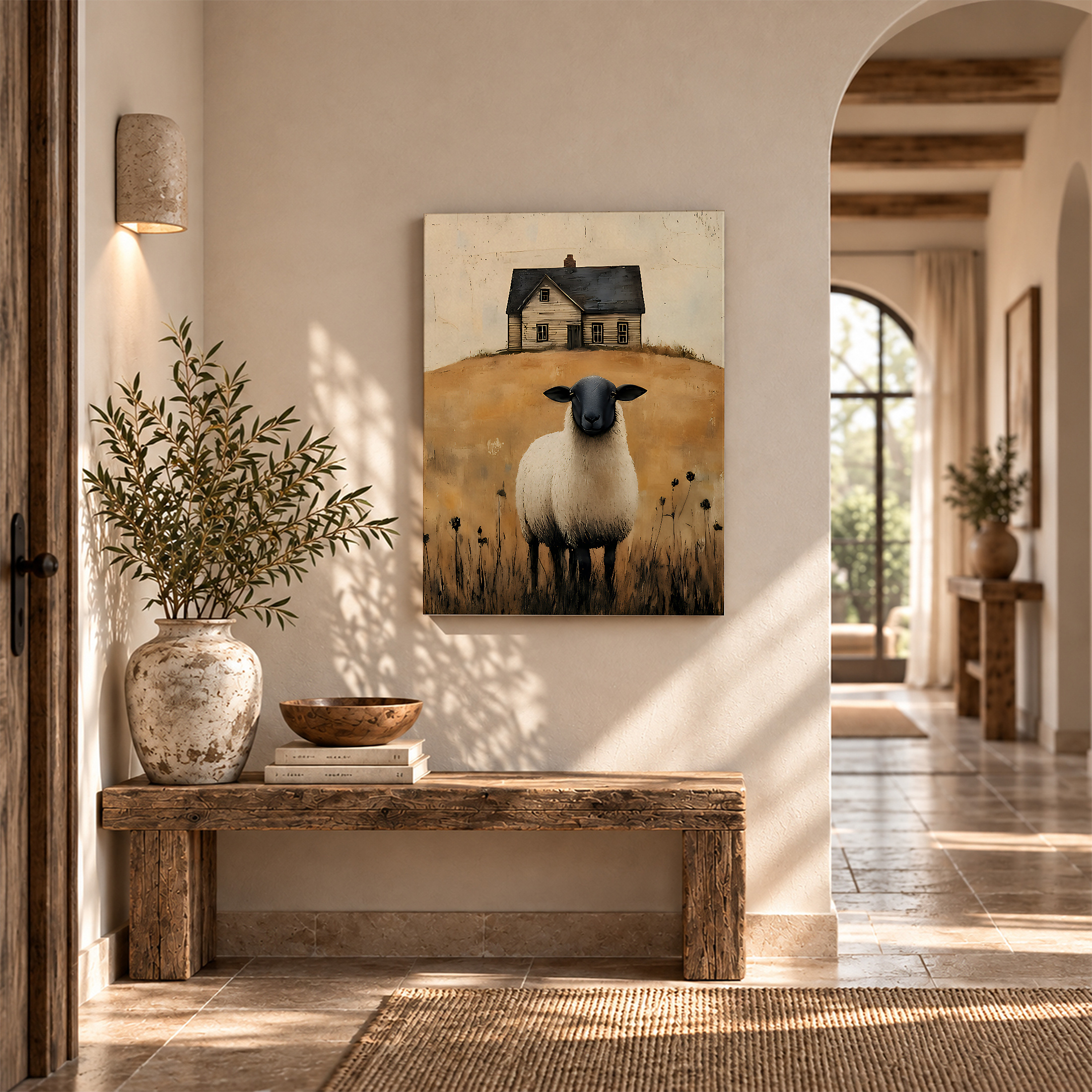 Sheep & Farmhouse Pastoral Framed Canvas Wall Art | Vintage Rustic Home Decor - Image 6