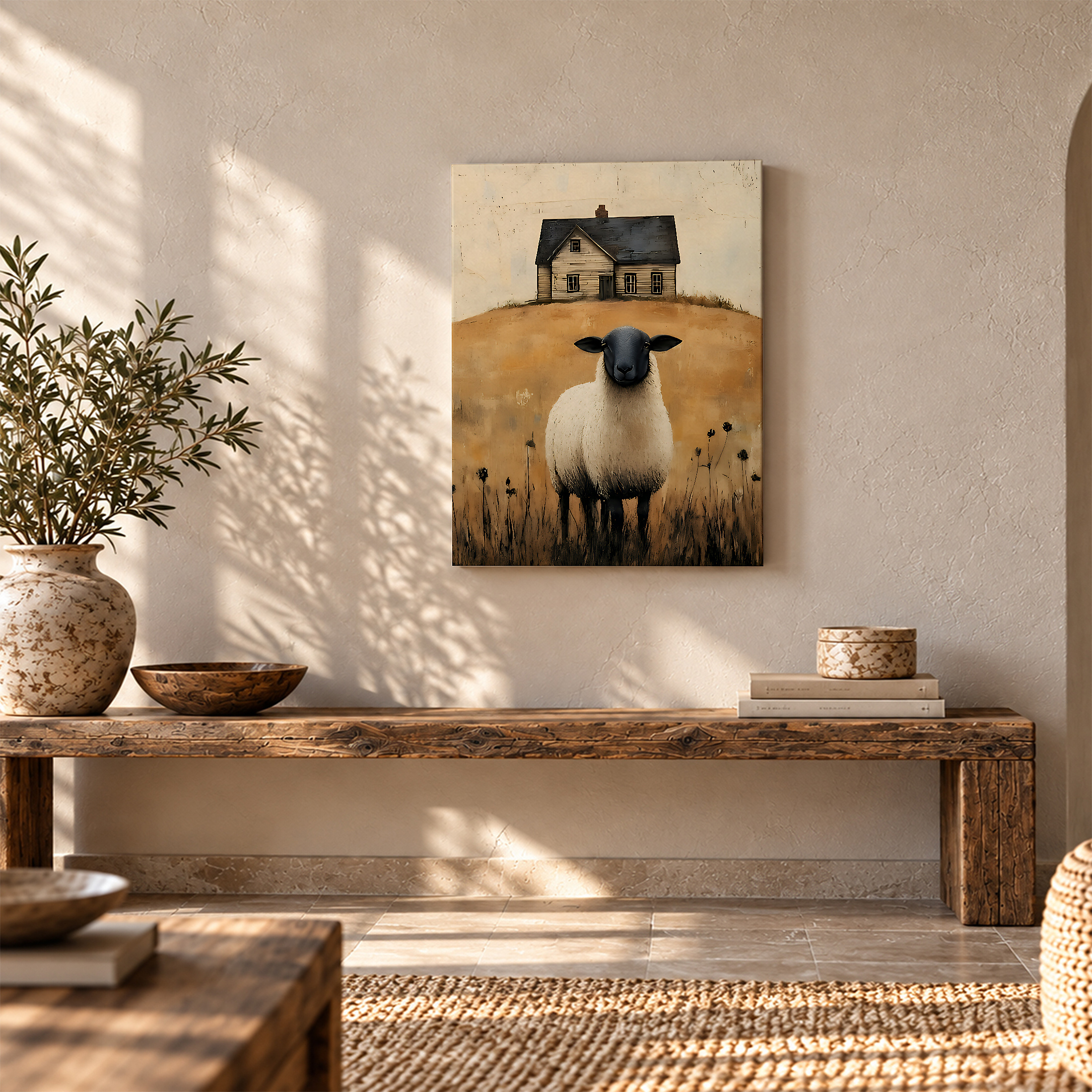 Sheep & Farmhouse Pastoral Framed Canvas Wall Art | Vintage Rustic Home Decor - Image 5