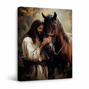 Serene Biblical Horse & Figure Scene Framed Canvas Wall Art