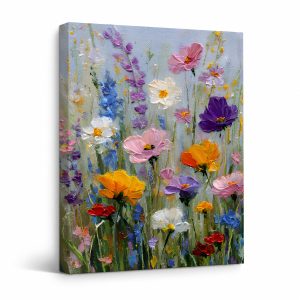 Vibrant Floral Field Framed Canvas Wall Art - Ready to Hang