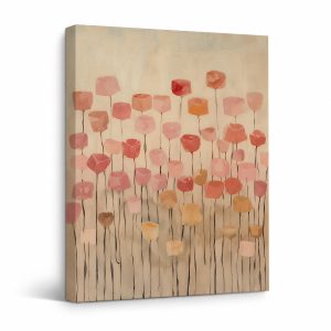 Pink & Peach Watercolor Flower Field Framed Canvas Wall Art
