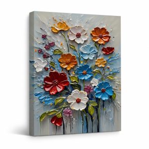 Vibrant 3D Floral Bouquet Framed Canvas Wall Art
