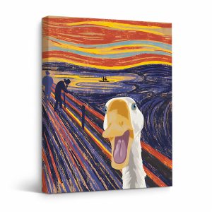 Scream Goose Sunset Framed Canvas Wall Art - Modern Whimsical Art Print