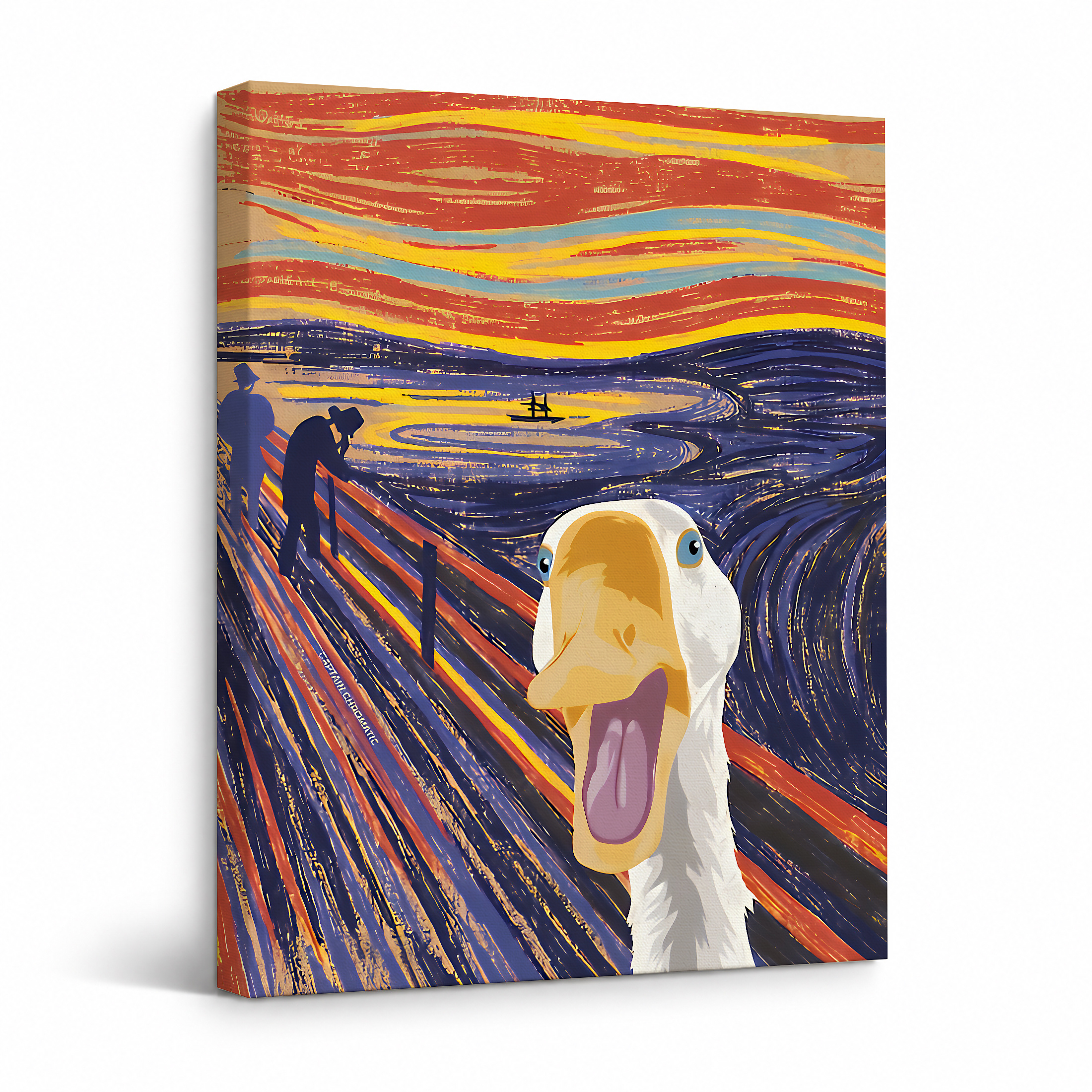 Scream Goose Sunset Framed Canvas Wall Art - Modern Whimsical Art Print
