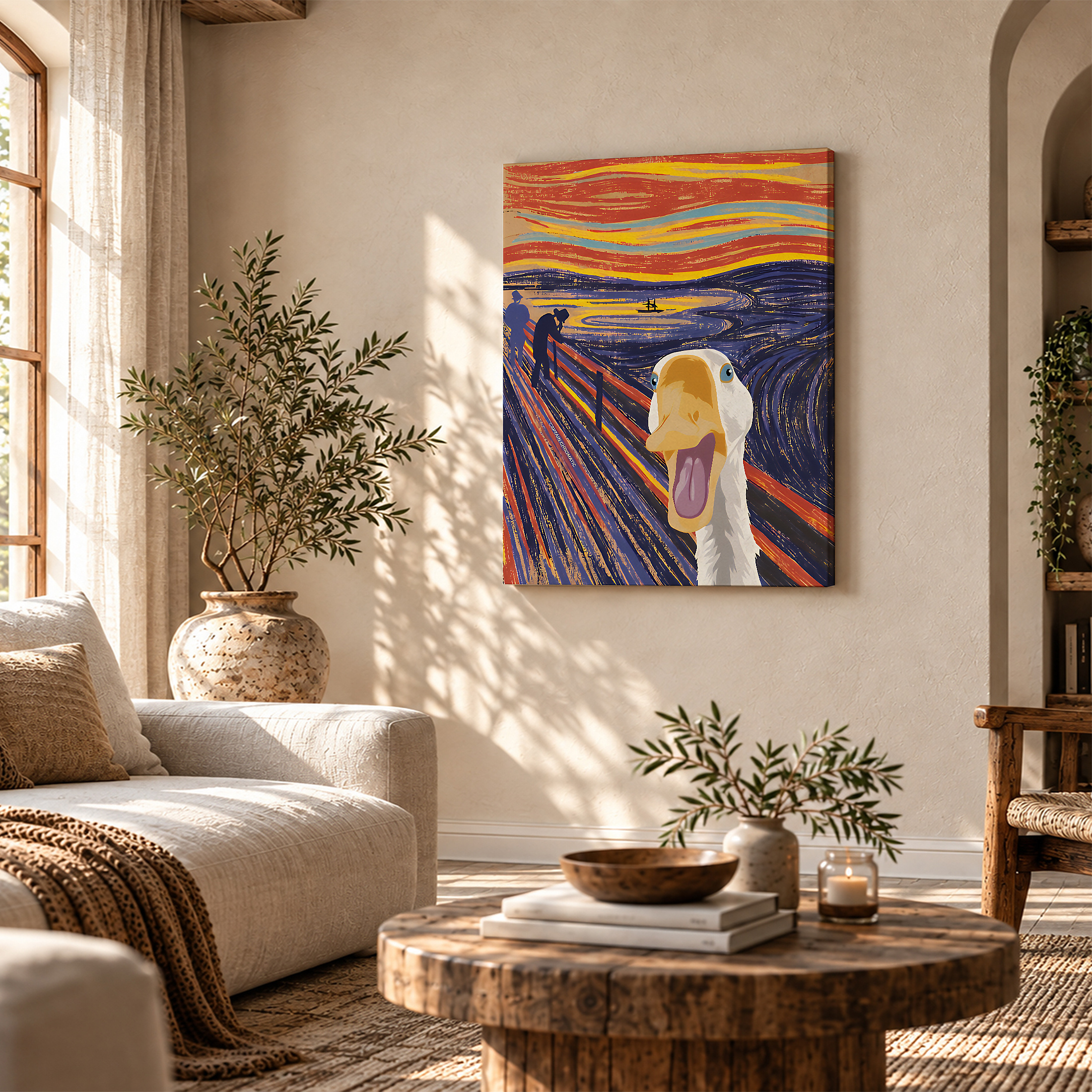Scream Goose Sunset Framed Canvas Wall Art - Modern Whimsical Art Print - Image 4