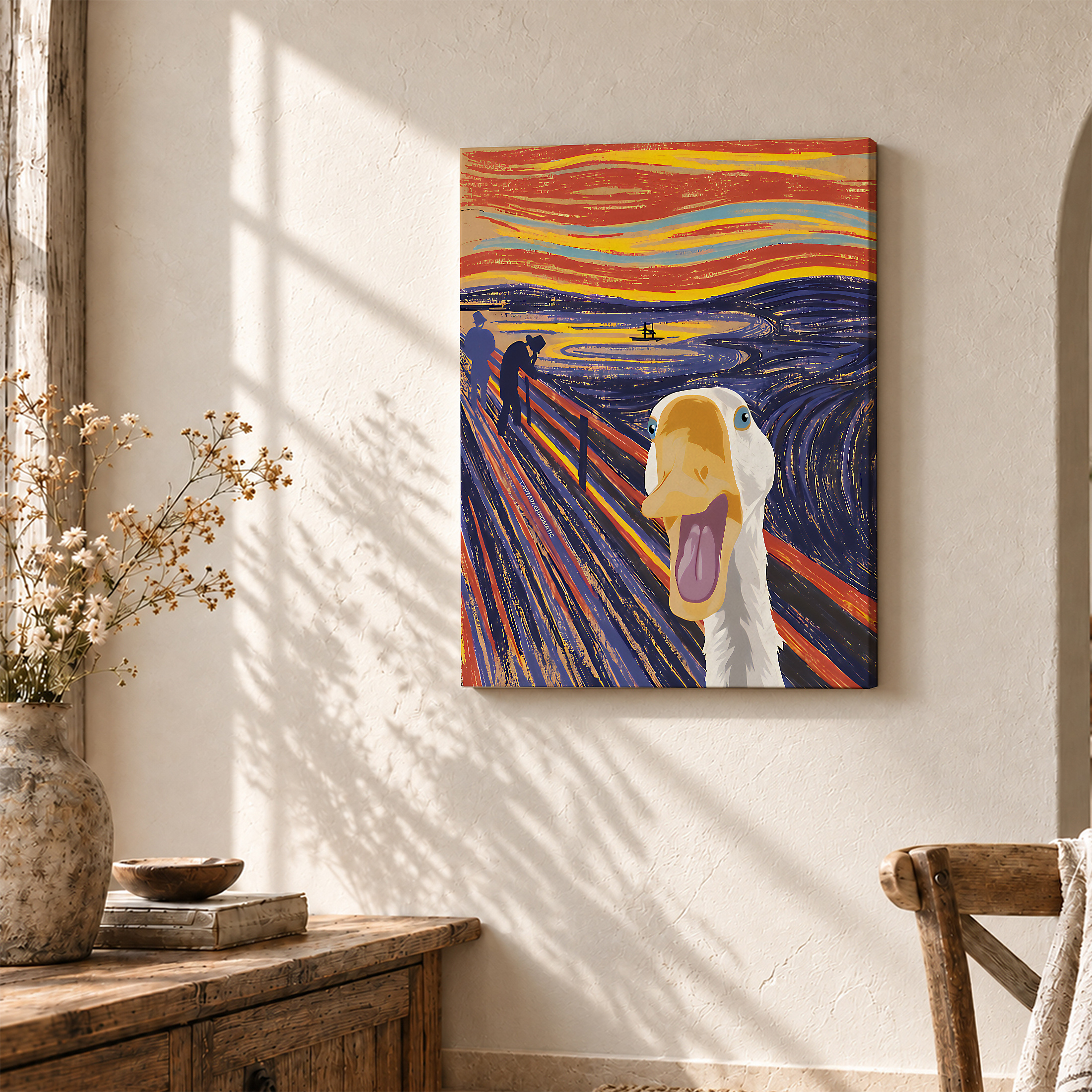 Scream Goose Sunset Framed Canvas Wall Art - Modern Whimsical Art Print - Image 3