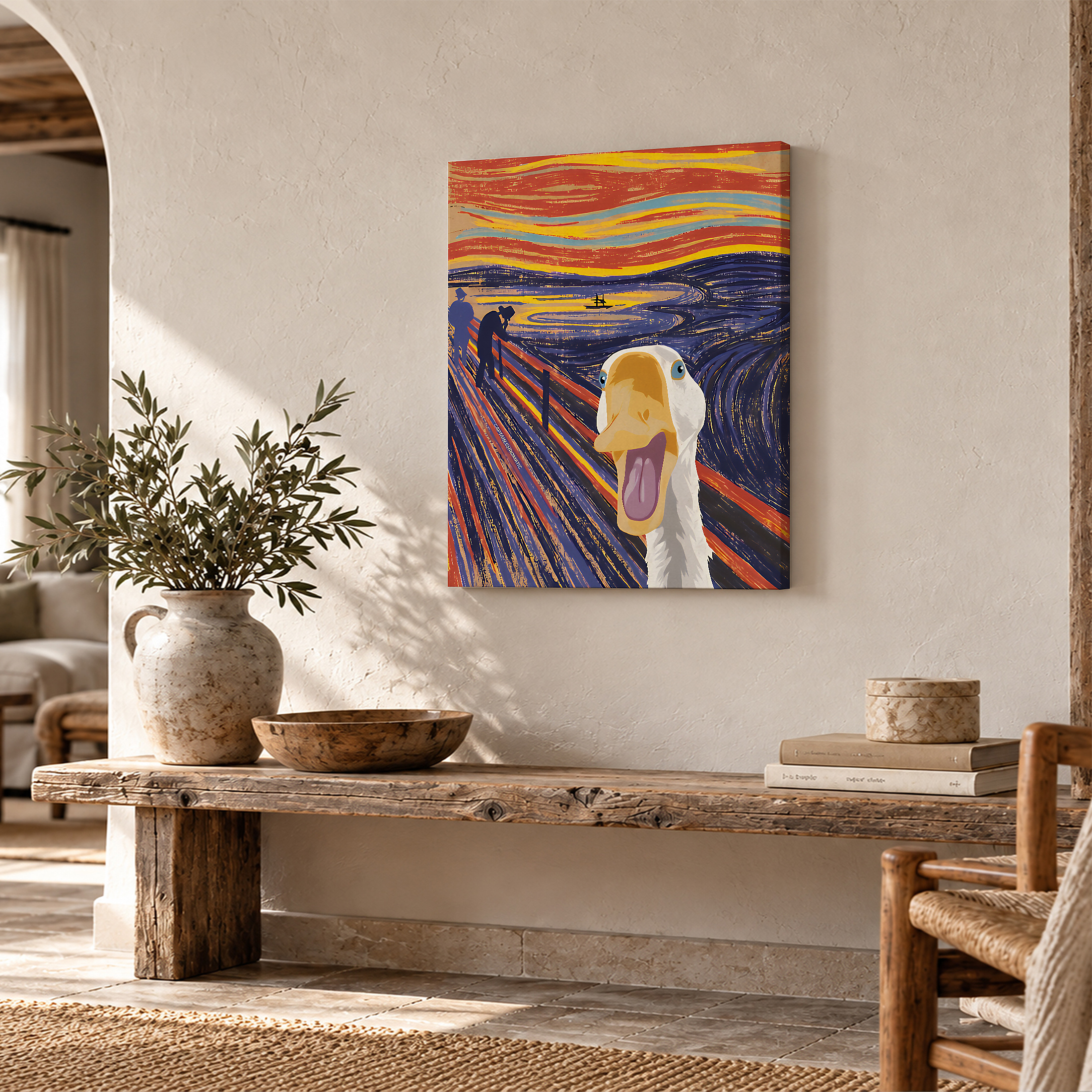 Scream Goose Sunset Framed Canvas Wall Art - Modern Whimsical Art Print - Image 2