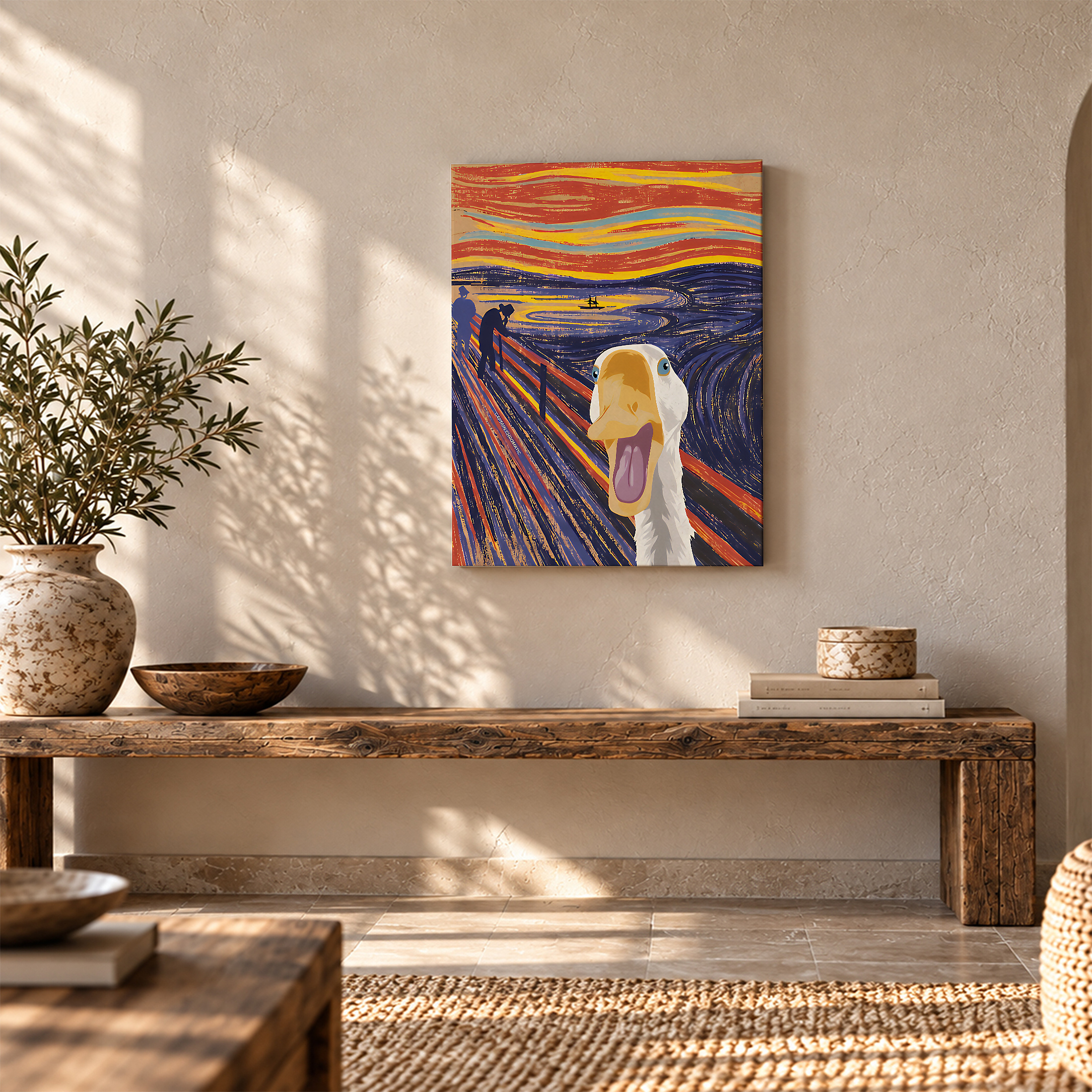 Scream Goose Sunset Framed Canvas Wall Art - Modern Whimsical Art Print - Image 5