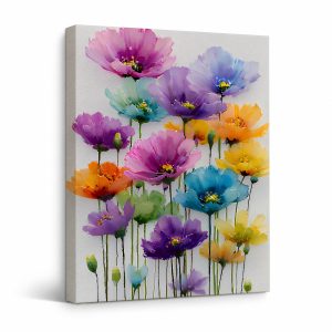 Vibrant Watercolor Floral Framed Canvas Wall Art - Ready to Hang