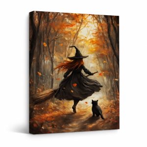 Autumn Witch Forest Framed Canvas Wall Art - Ready to Hang
