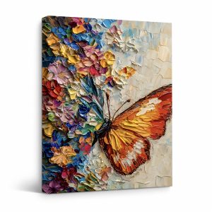 Vibrant Butterfly & Floral Bouquet Framed Canvas Wall Art