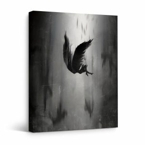 Winged Figure Moody Black & White Framed Canvas Wall Art