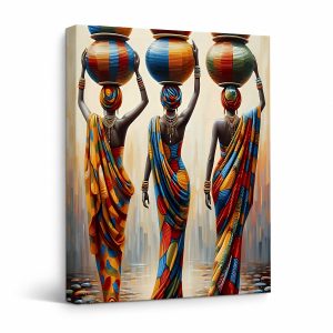 African Women with Pottery - Framed Canvas Wall Art