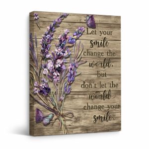 Lavender & Butterfly Motivational Framed Canvas Wall Art - Wood Background