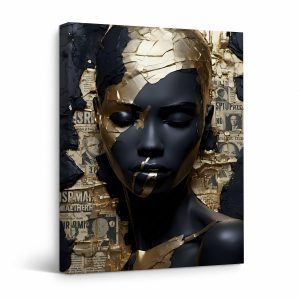 Gold & Black Abstract Collage Framed Canvas Wall Art - Modern Art Decor