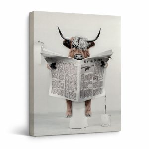 Highland Cow Reading Newspaper Framed Canvas Wall Art