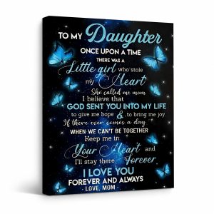 Blue Butterfly Mother Daughter Love Framed Canvas Wall Art