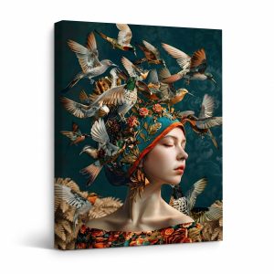 Birds & Floral Harmony Framed Canvas Wall Art - Ready to Hang