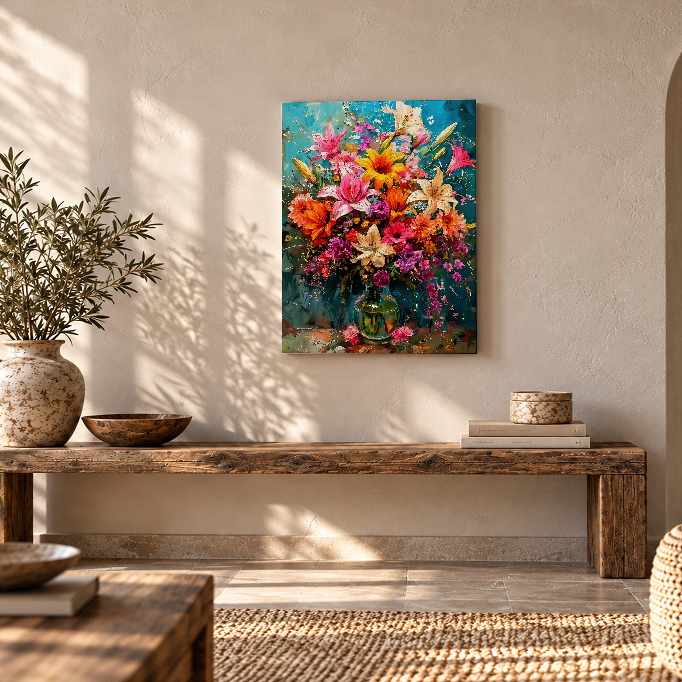 Vibrant Floral Bouquet Framed Canvas Wall Art Ready to Hang - Image 5