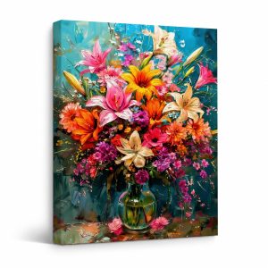 Vibrant Floral Bouquet Framed Canvas Wall Art Ready to Hang
