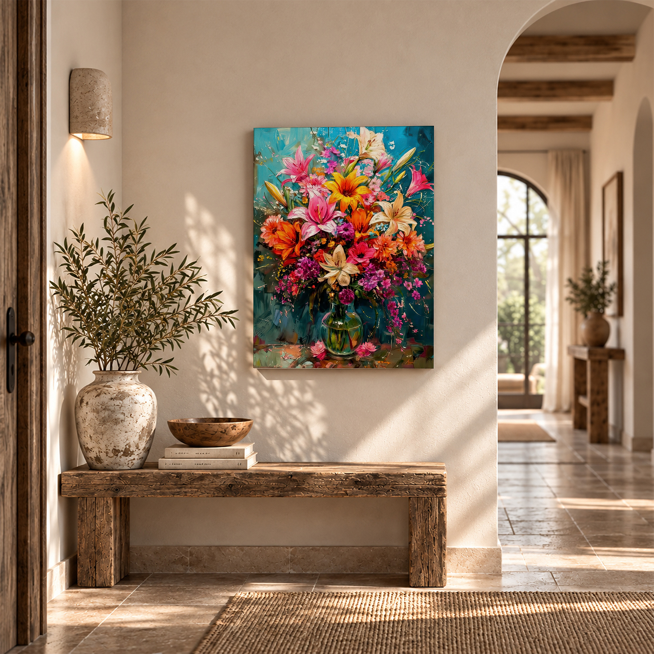 Vibrant Floral Bouquet Framed Canvas Wall Art Ready to Hang - Image 6