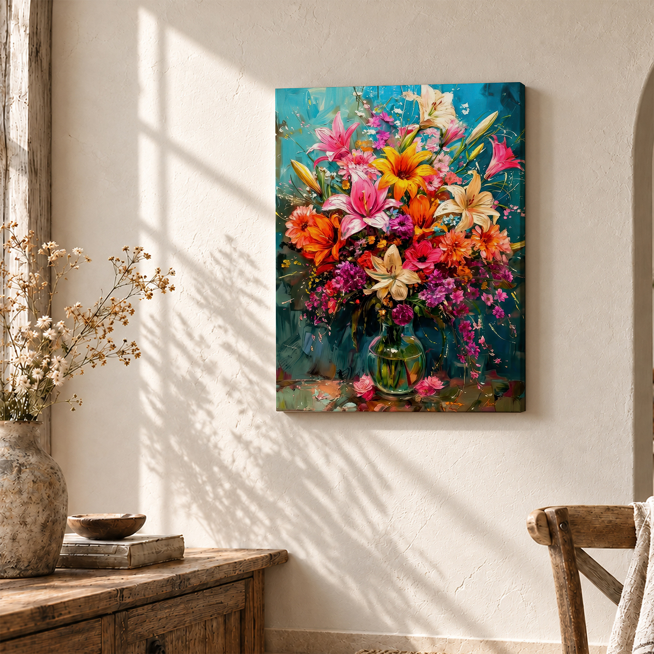 Vibrant Floral Bouquet Framed Canvas Wall Art Ready to Hang - Image 3
