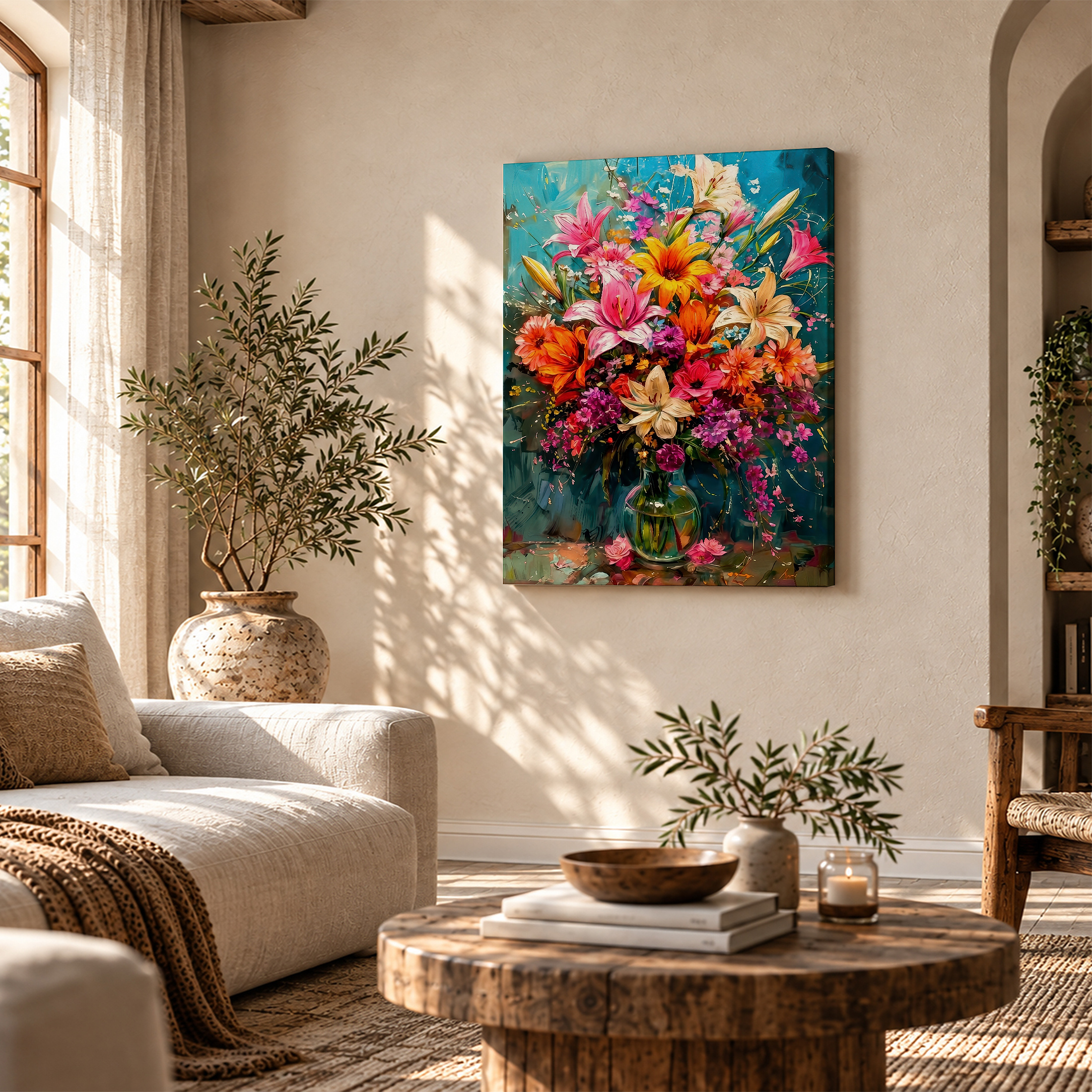 Vibrant Floral Bouquet Framed Canvas Wall Art Ready to Hang - Image 4