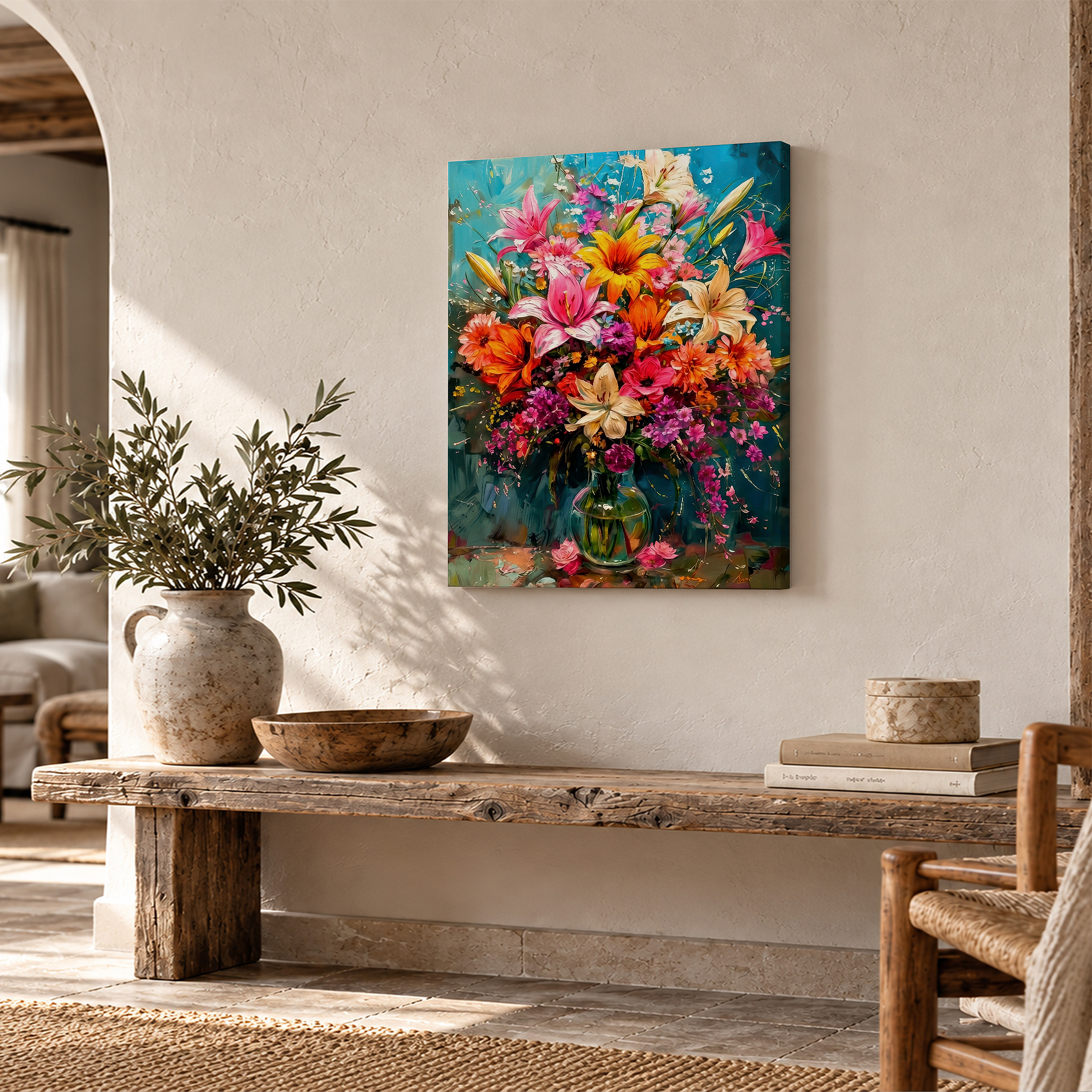 Vibrant Floral Bouquet Framed Canvas Wall Art Ready to Hang - Image 2