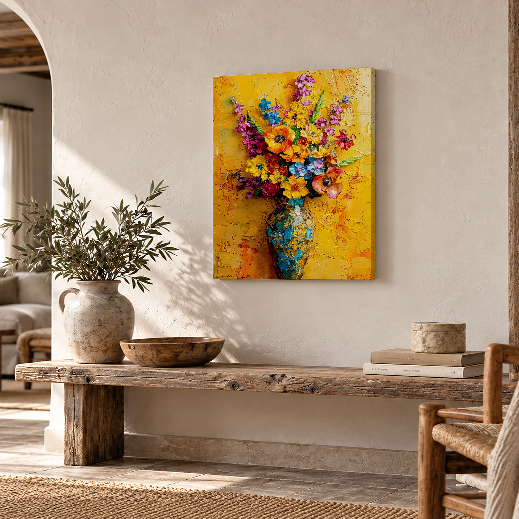 Vibrant Floral Bouquet Framed Canvas Wall Art Ready to Hang - Image 2