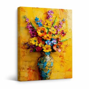 Vibrant Floral Bouquet Framed Canvas Wall Art Ready to Hang