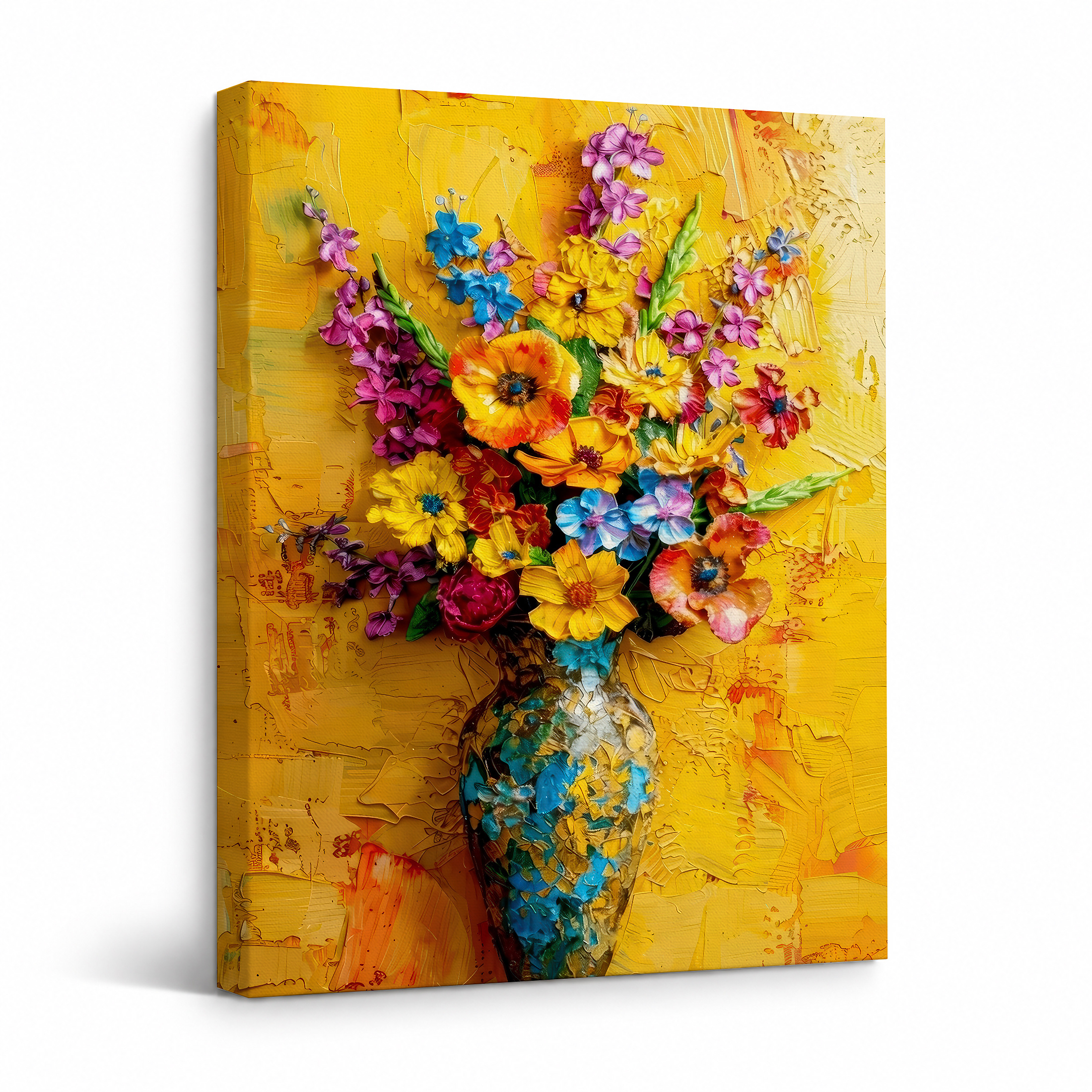 Vibrant Floral Bouquet Framed Canvas Wall Art Ready to Hang