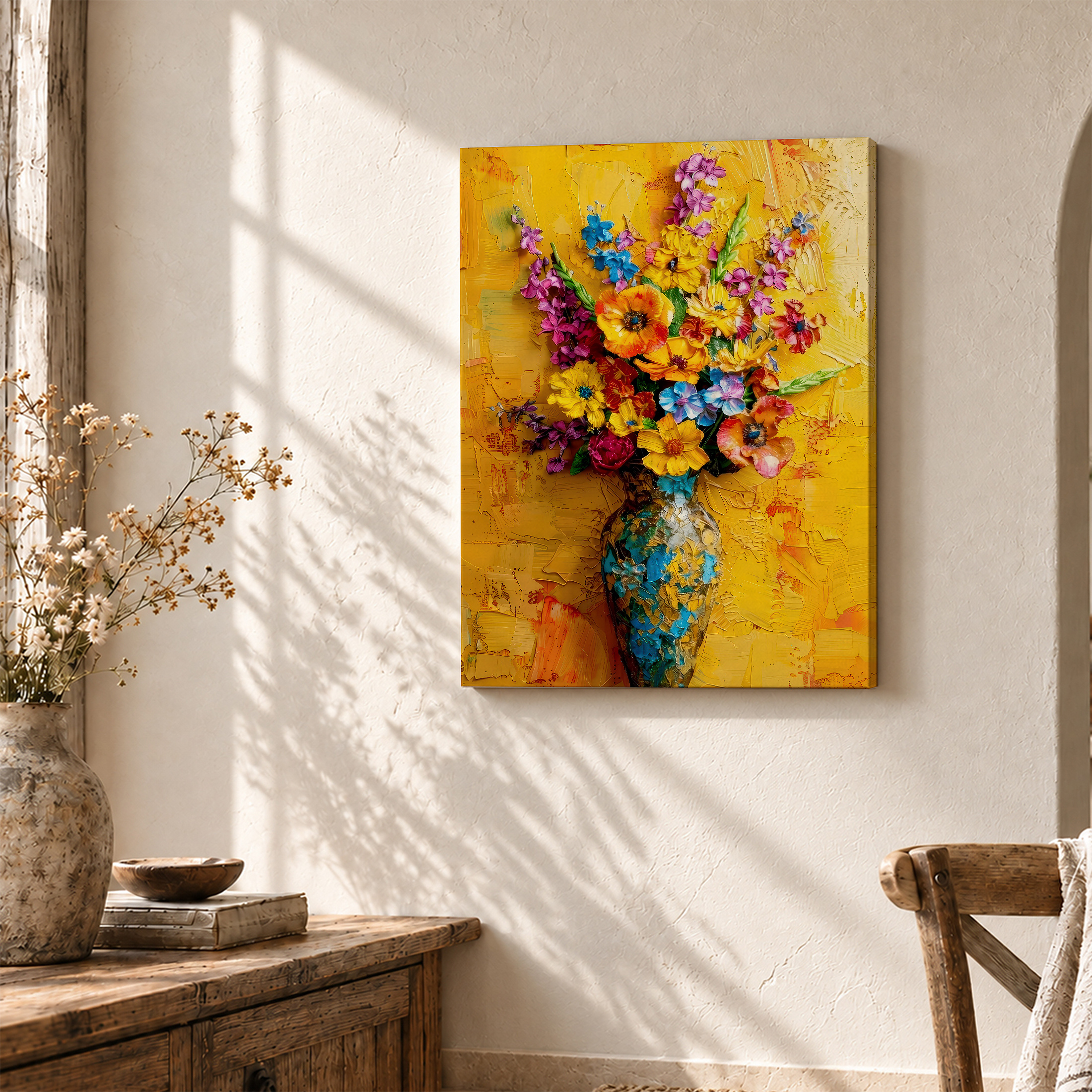 Vibrant Floral Bouquet Framed Canvas Wall Art Ready to Hang - Image 3