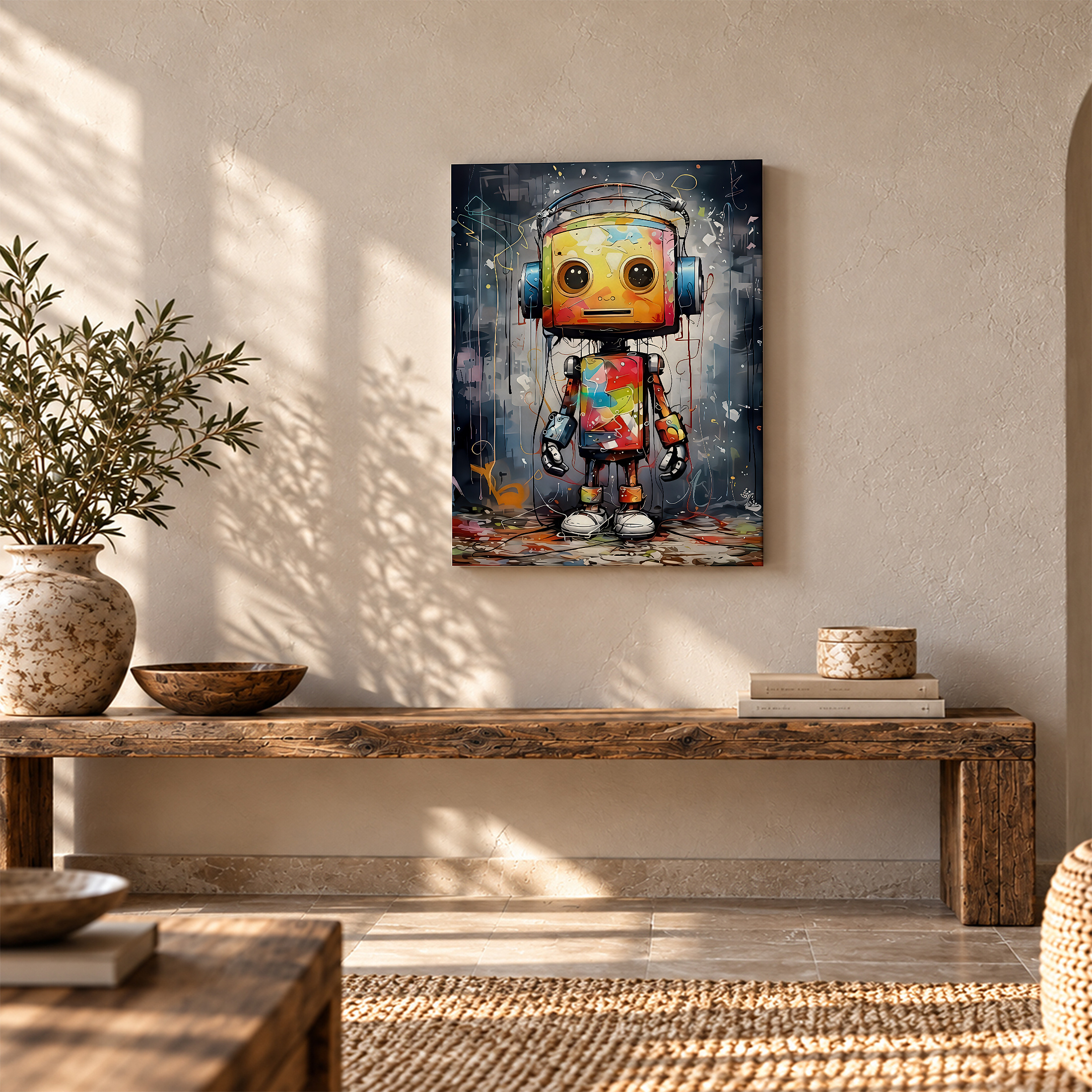 Rainbow Robot Graffiti Framed Canvas Wall Art - Vibrant Pop Art Print - Image 5