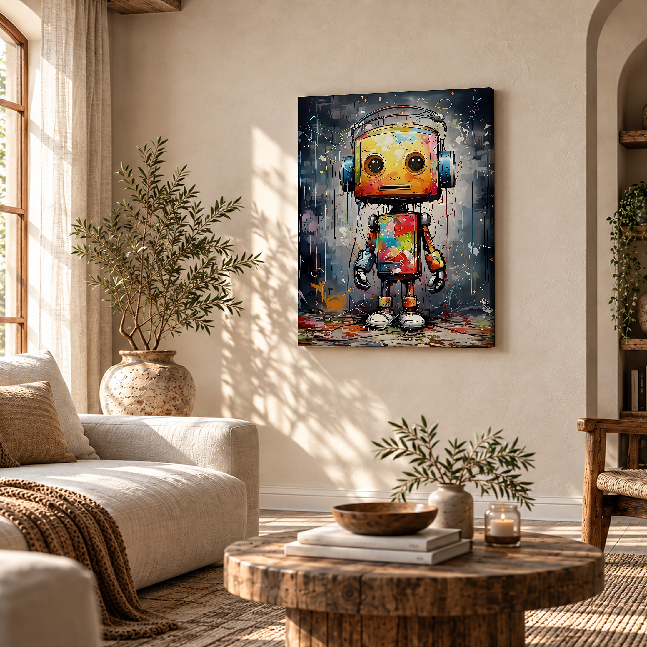 Rainbow Robot Graffiti Framed Canvas Wall Art - Vibrant Pop Art Print - Image 4