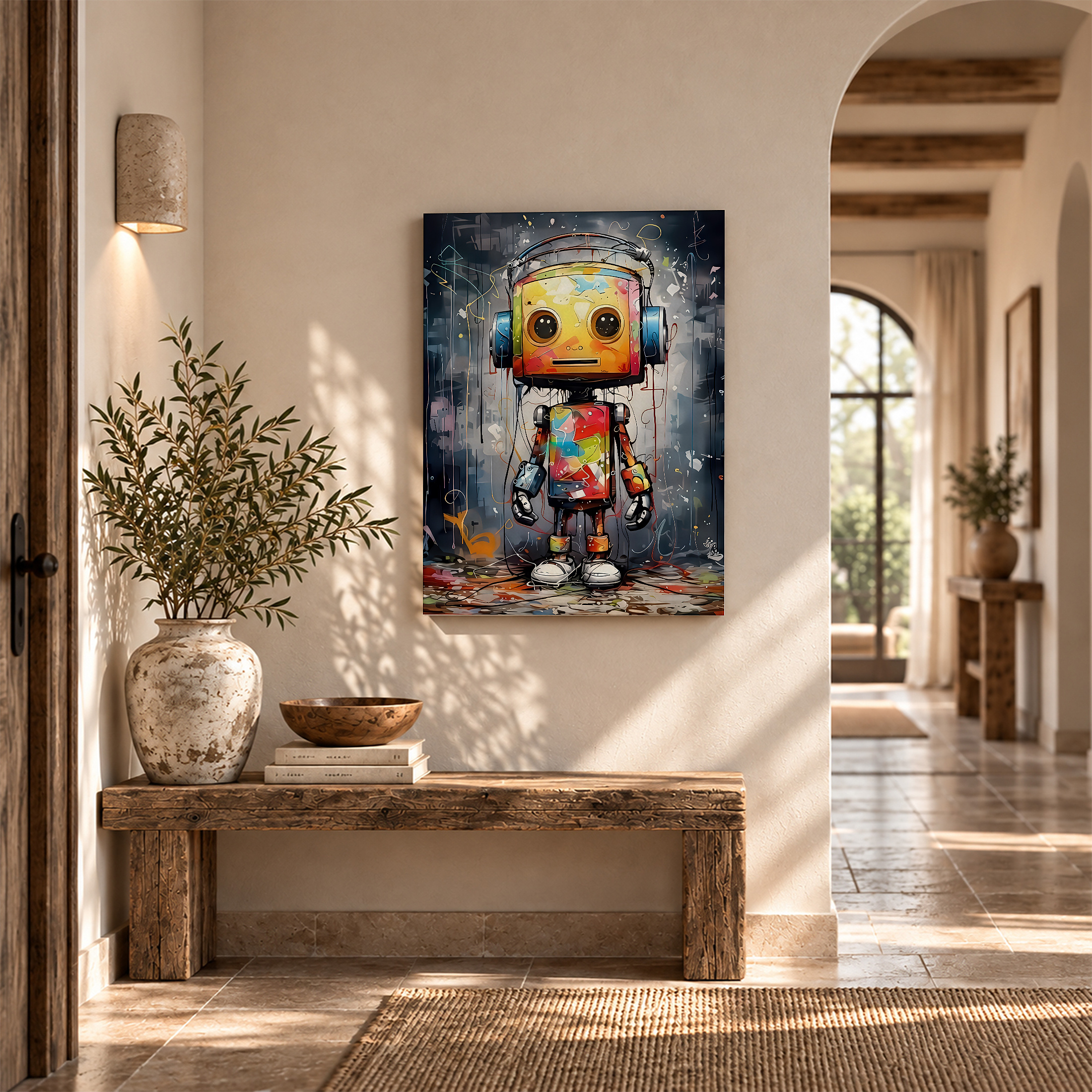 Rainbow Robot Graffiti Framed Canvas Wall Art - Vibrant Pop Art Print - Image 6