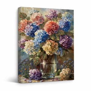 Hydrangea Bloom Framed Canvas Wall Art | Soft Pastel Floral Decor