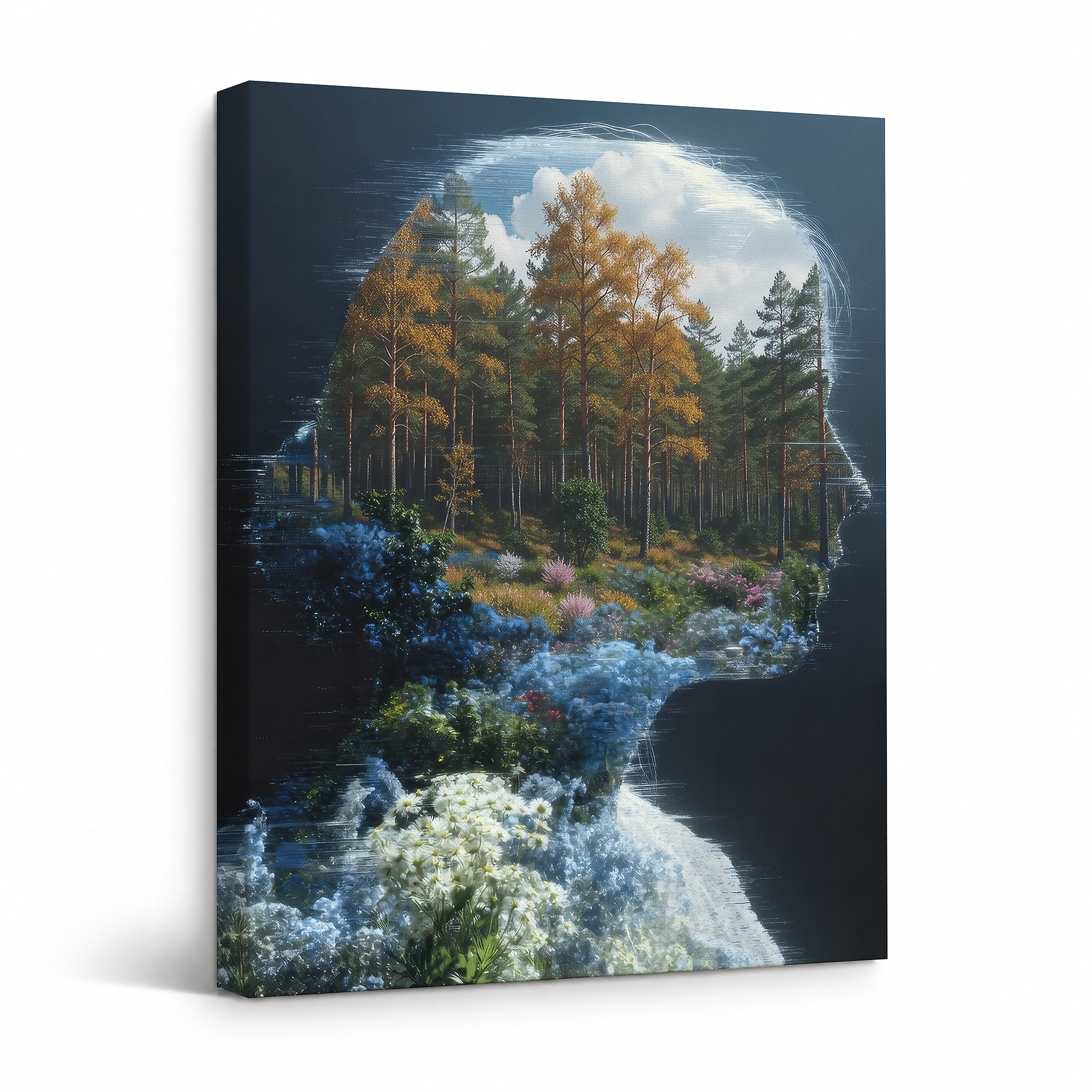Forest Head Silhouette Framed Canvas Wall Art