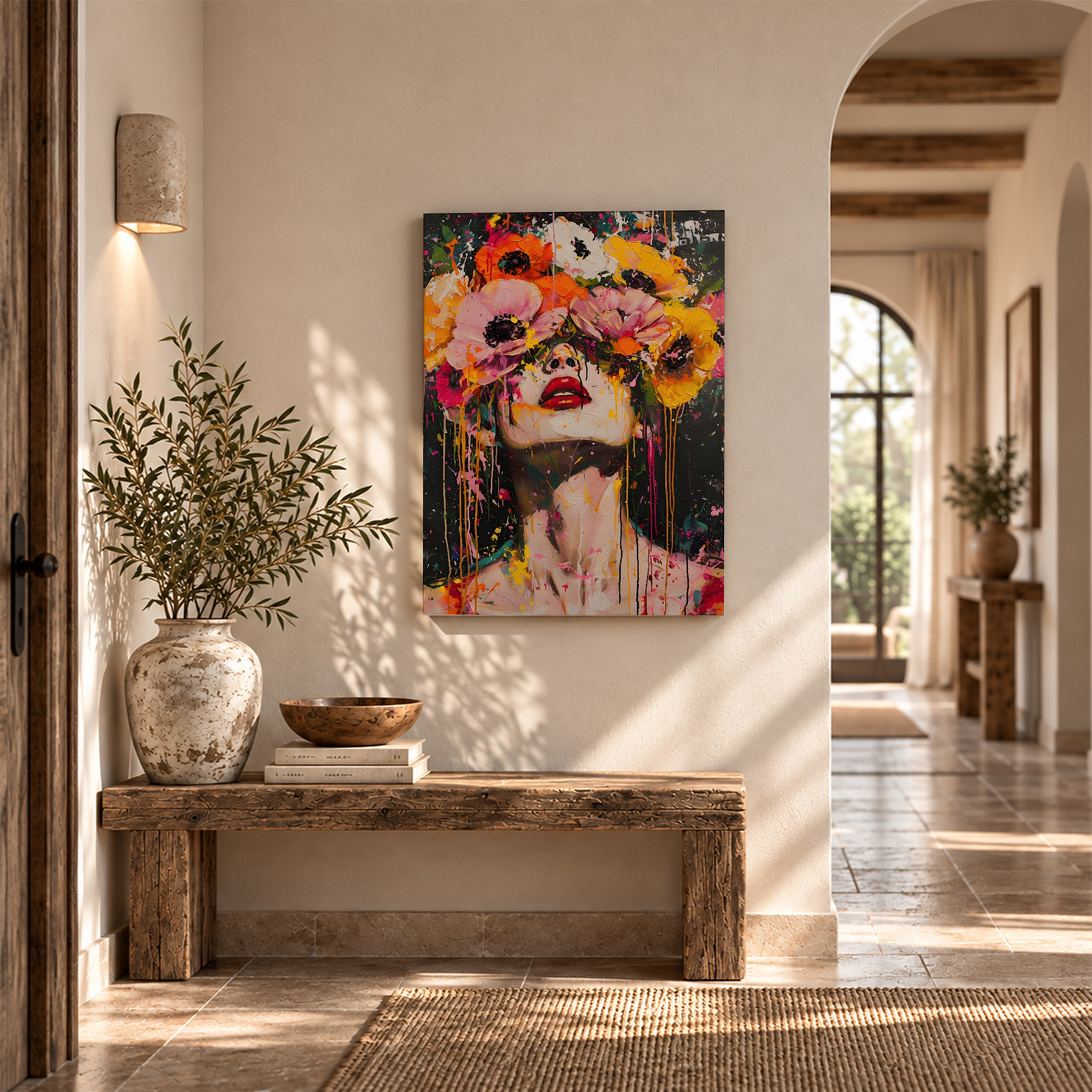 Floral Portrait Dripping Paint Framed Canvas Wall Art Ready to Hang - Image 6