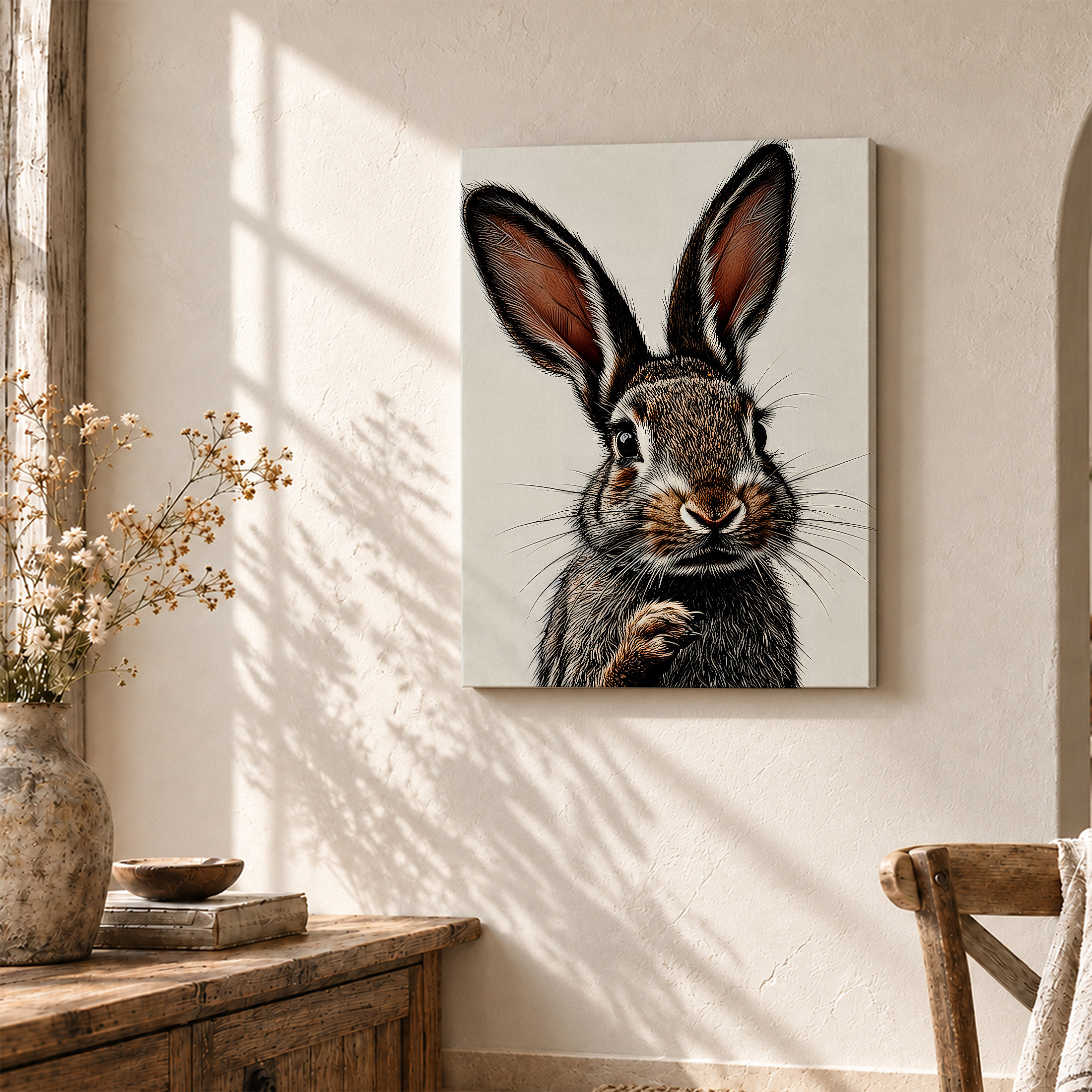 Realistic Rabbit Illustration Framed Canvas Wall Art Ready to Hang - Image 3