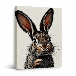 Realistic Rabbit Illustration Framed Canvas Wall Art Ready to Hang