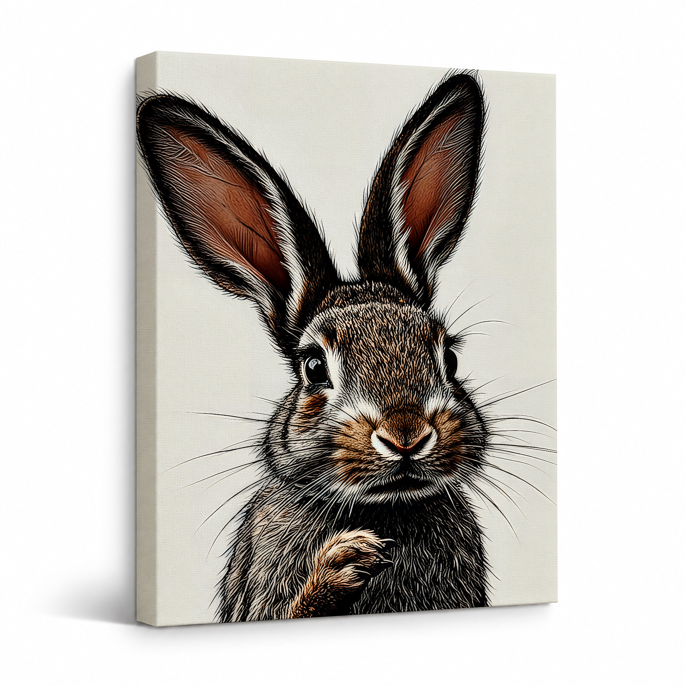 Realistic Rabbit Illustration Framed Canvas Wall Art Ready to Hang
