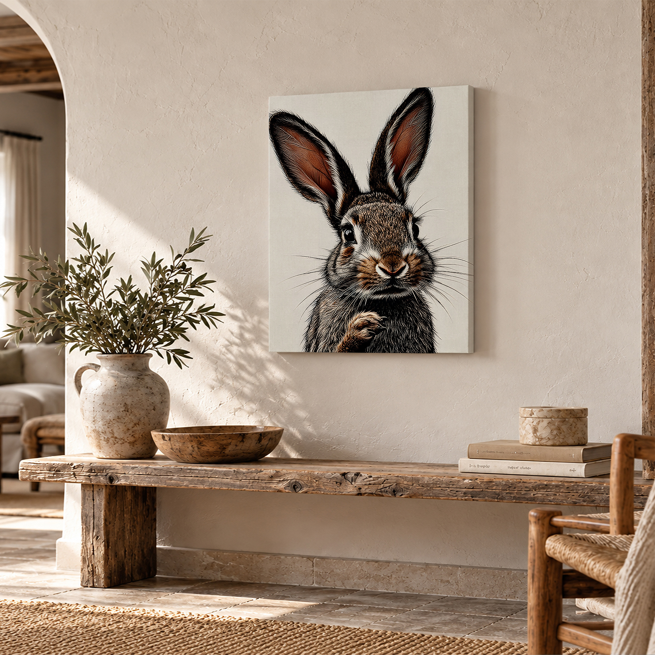 Realistic Rabbit Illustration Framed Canvas Wall Art Ready to Hang - Image 2