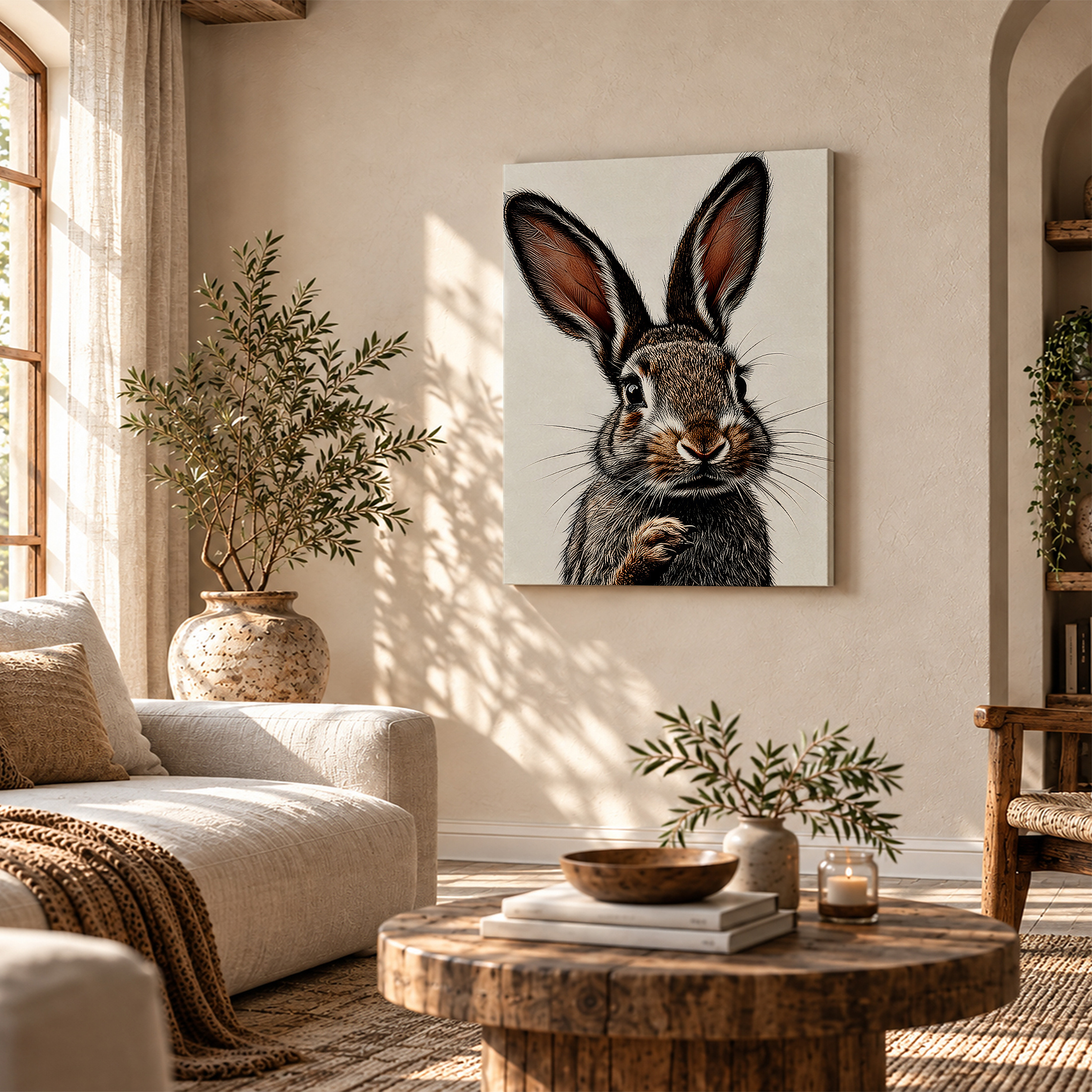 Realistic Rabbit Illustration Framed Canvas Wall Art Ready to Hang - Image 4