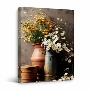 Rustic Flower Still Life Framed Canvas Wall Art - Ready to Hang